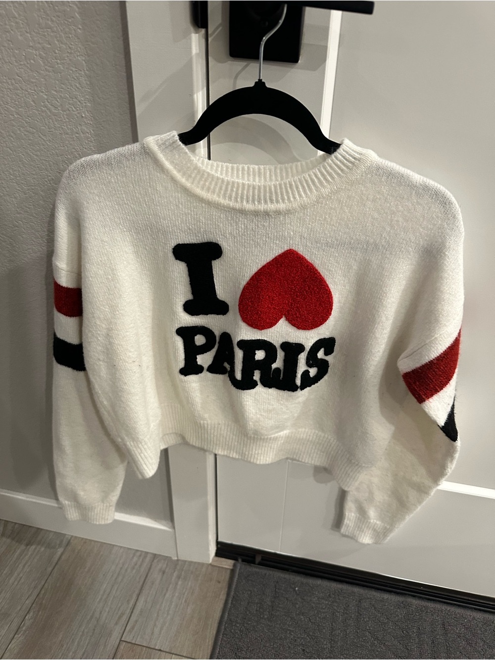 White "I ♥ Paris" Cropped Women's Sweater